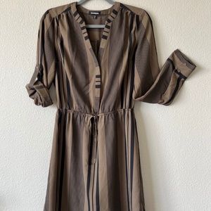 Express Olive + Black Striped Business Casual Dress (M)
